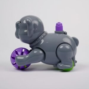 Wind-Up Elephant Animal Toy, Grey and Purple, Plastic, Rolling Wheels with Ball, Kids Toy & Games