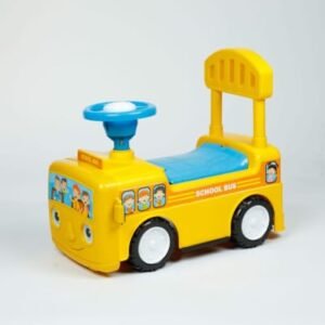 School Bus Ride-On Toy for Kids, Yellow, with Steering Wheel and Backrest, Toddler Push Car   Toys & Games