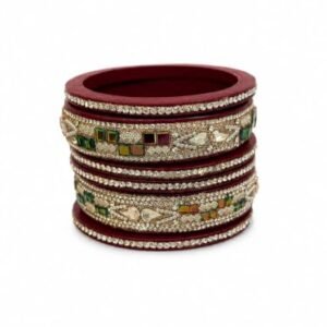 Buy Maroon Lac Bangles Set with Rhinestone Embellishment, Mirror Work, Kundan, Traditional Indian Bridal Jewellery