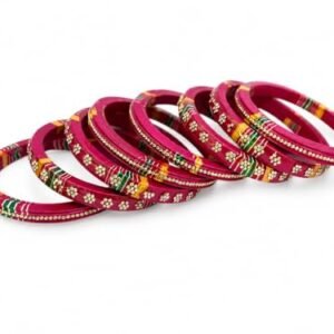 Buy Traditional Glass Bangles Set, Pink, Rhinestone Floral Embellishment, Multicolour Stripe Design, Indian Ethnic Wear