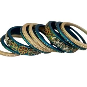Buy Teal and Gold Meenakari Bangles Set, Floral Hand-Painted Design, Rhinestone Embellished, Traditional Indian Jewellery
