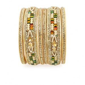 Buy Traditional Indian Bangles Set, Gold Tone, Rhinestone Embellished, Multicolour Crystal Accents, Bridal Jewellery